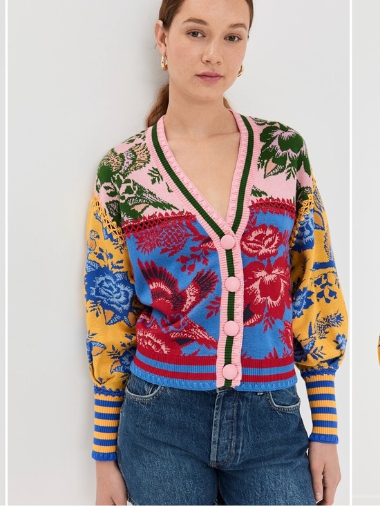 FARM Rio Sweaters - NWT FARM Rio Floral De Renda Patch Knit Cardigan S